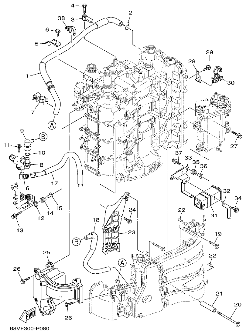 Yamaha F115A, FL115A, FL115AET INTAKE 2 parts diagram